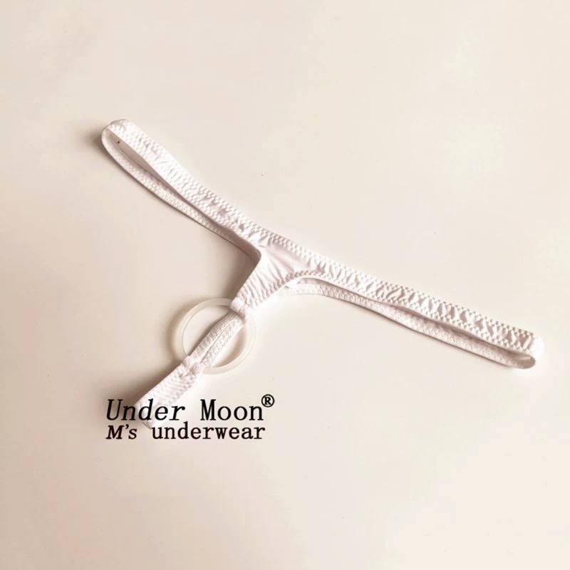 New unobstructed low rise men's thong with silicone ring hollow out sexy men's underwear elastic tight men's T-pants