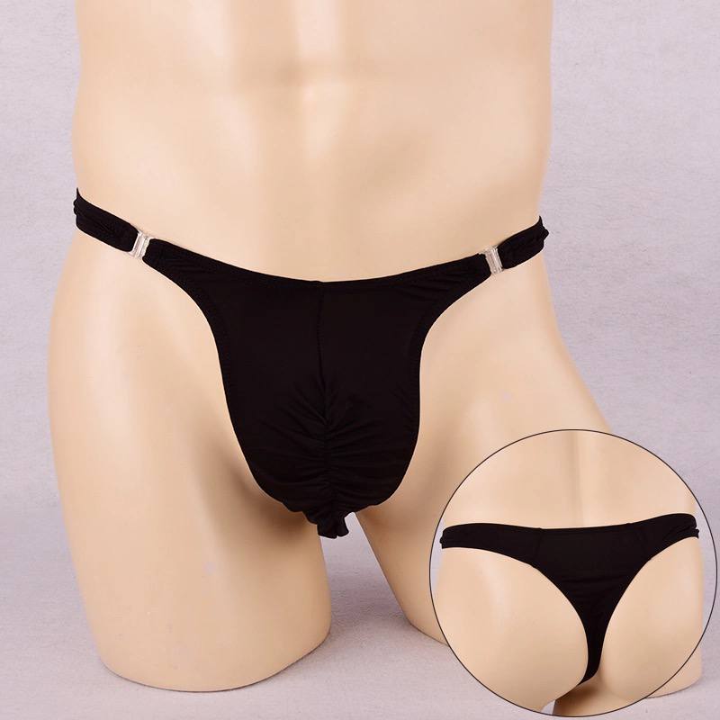 T-shaped men's JJ up ice silk underwear, men's patent leather breathable U convex pocket, big double-sided buckle nightclub sexy t-shirt